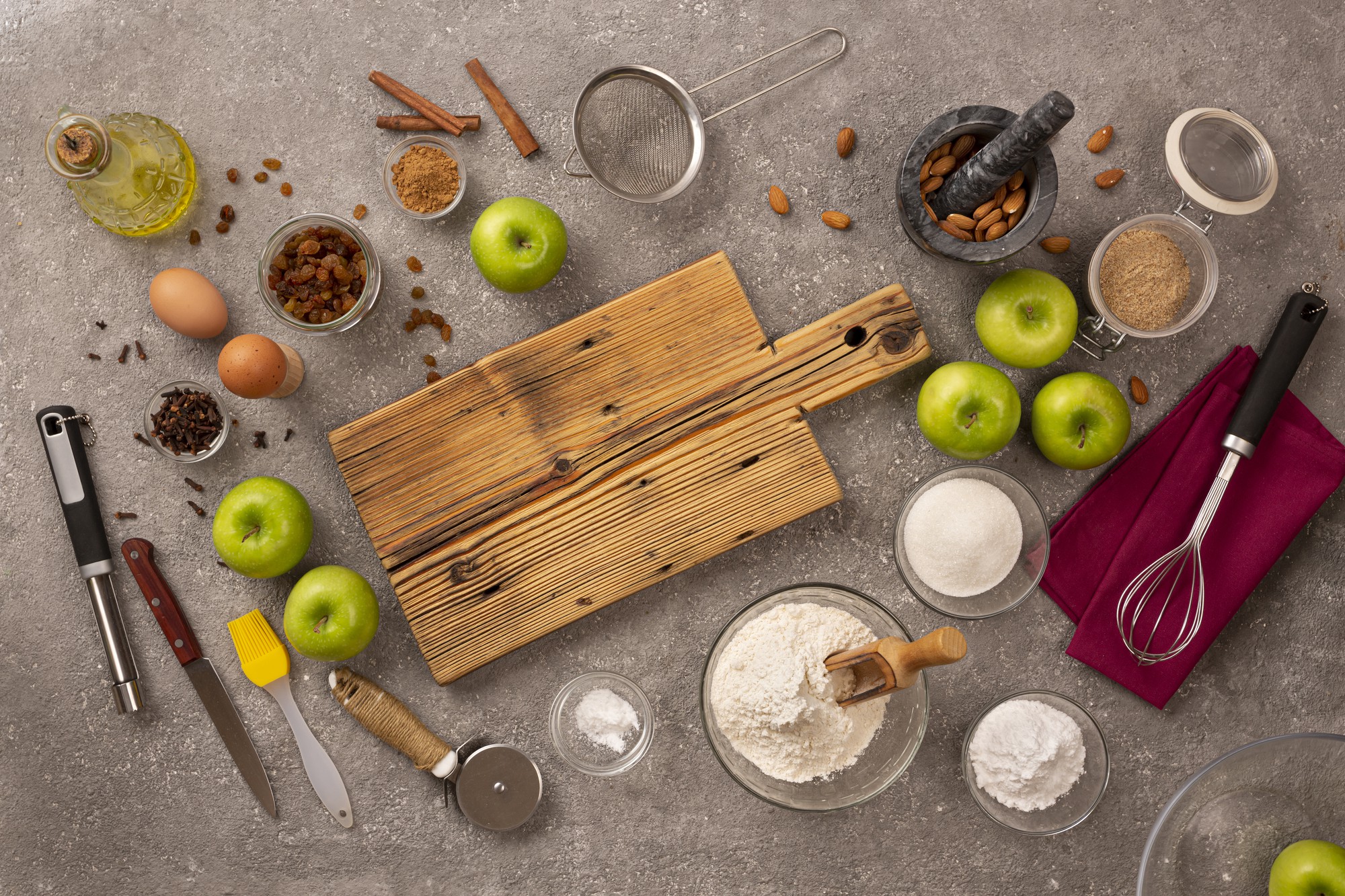Kitchen counter with neatly arranged ingredients and utensils